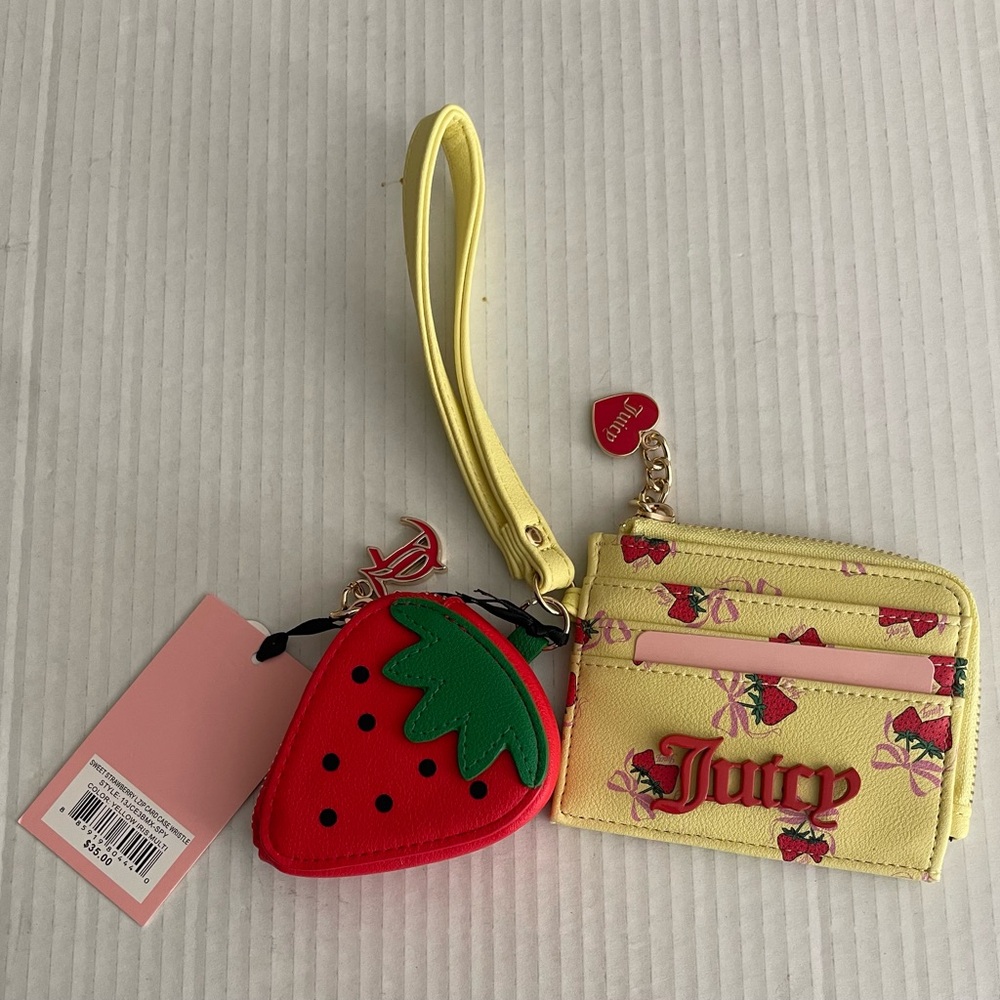 Juicy Couture Sweet Strawberry Zip Card Case Wristlet.